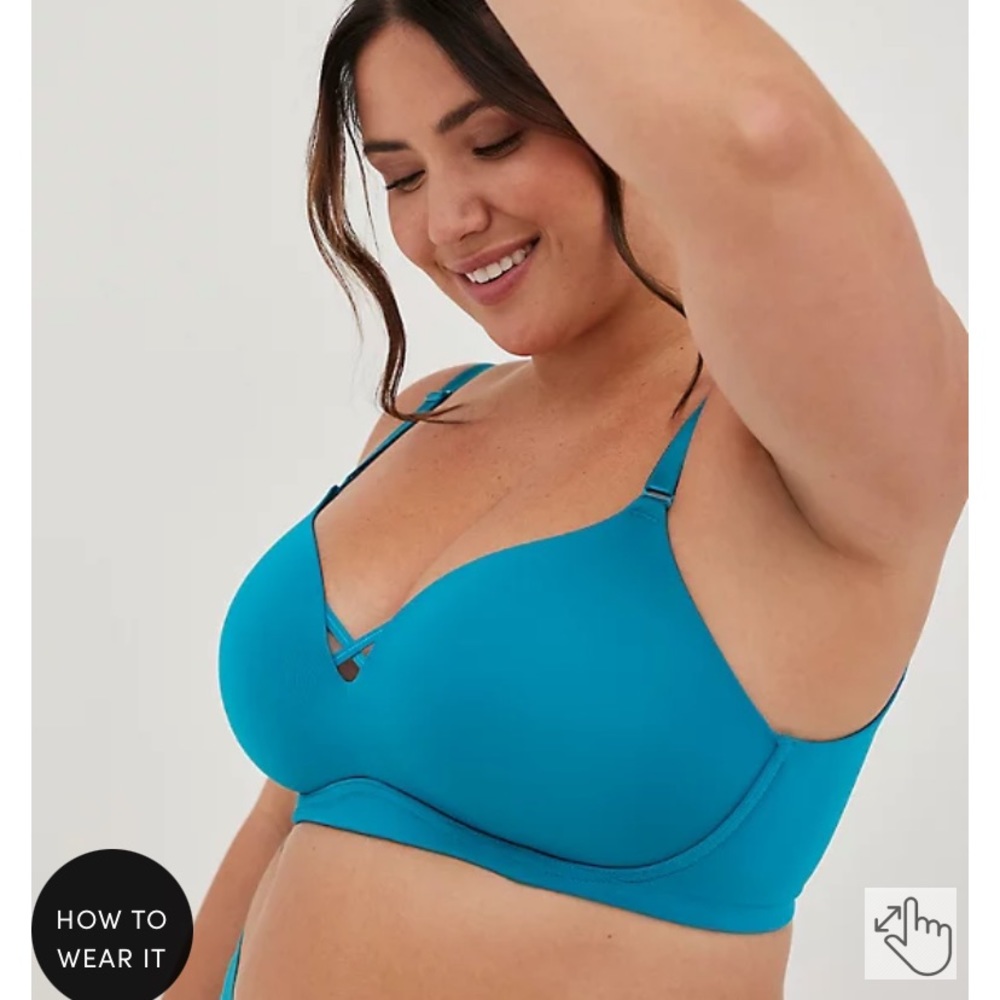 Torrid Push-Up Wire-Free Bra Microfiber Blue 360° Back Smoothing Size 48D NWT